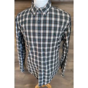 Ralph Lauren‎ Sz XL Custom Slim Fit Multi Color Plaid Green Pony Cotton Shirt